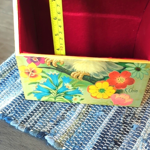 Vintage "K Chin", Wooden Owl Decorative Box Floral Design, - Picture 11 of 11